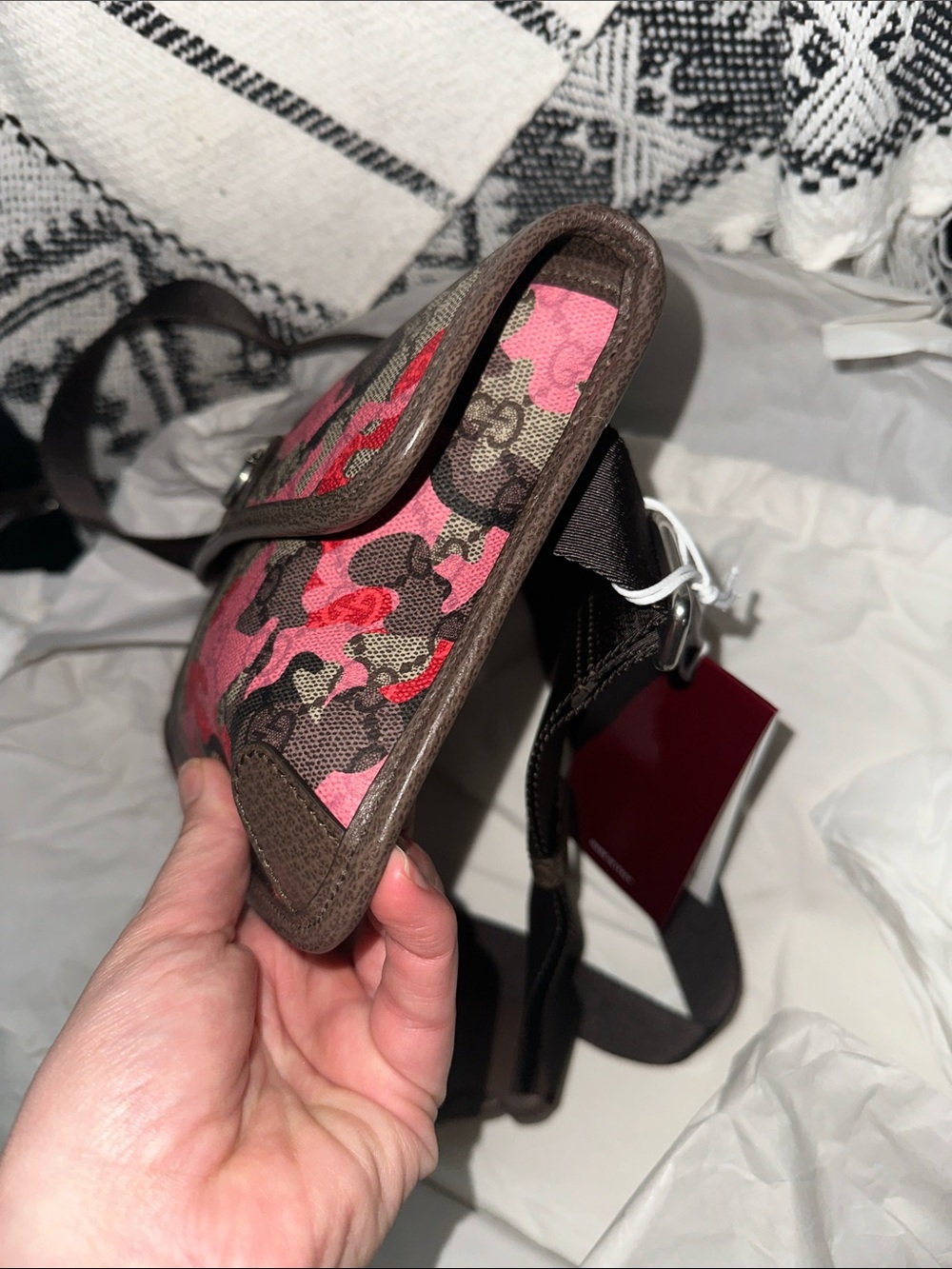 Gucci Brown Pink Red Camouflage GG Canvas waist belt bag  and crossbody - Picture 7 of 8